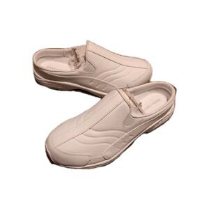 WOMENS EASY SPIRIT TRAVELPORT WHITE LEATHER CANVAS MULE SNEAKERS SHOES 7.5M